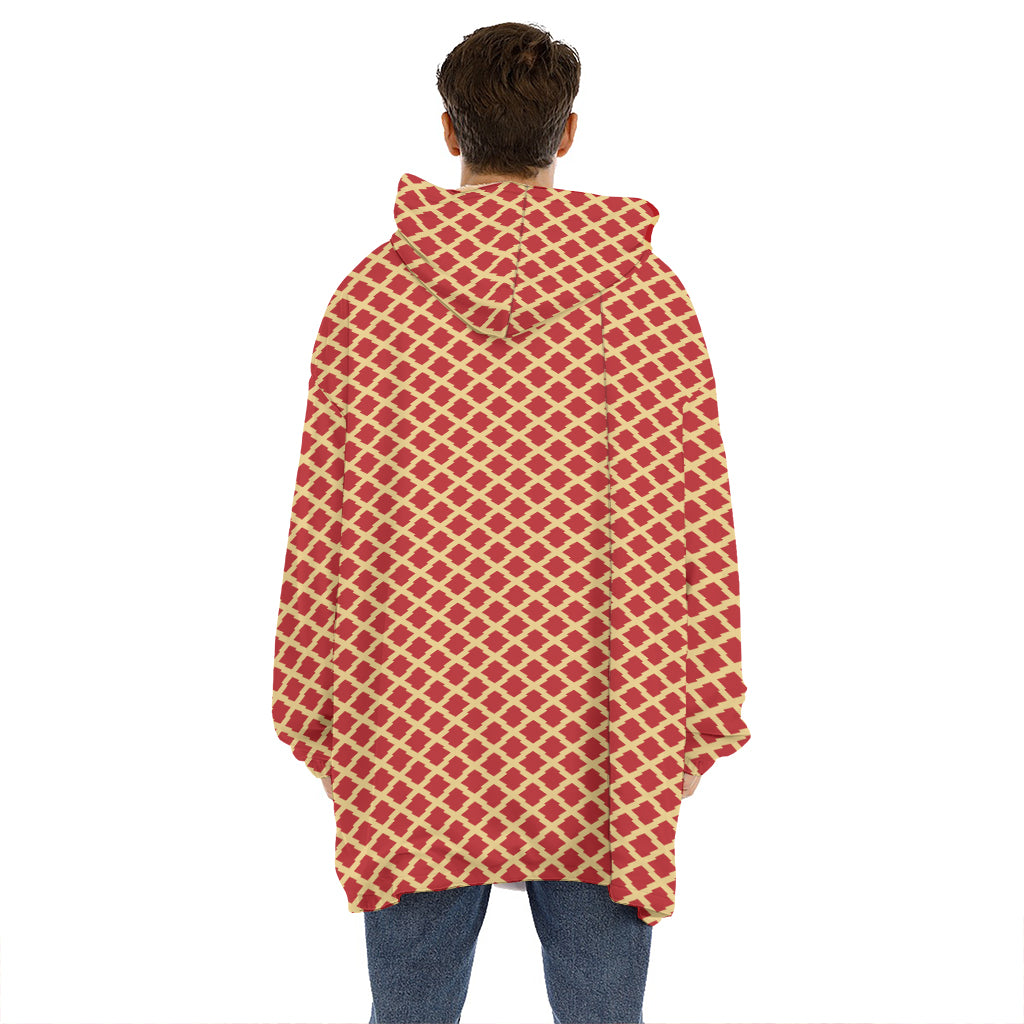 Red And Beige Japanese Pattern Print Hoodie Blanket