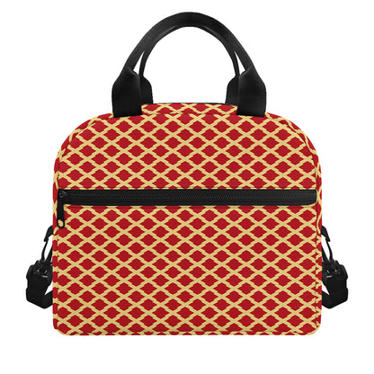 Red And Beige Japanese Pattern Print Insulated Lunch Bag