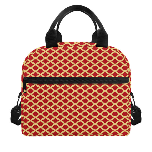 Red And Beige Japanese Pattern Print Insulated Lunch Bag