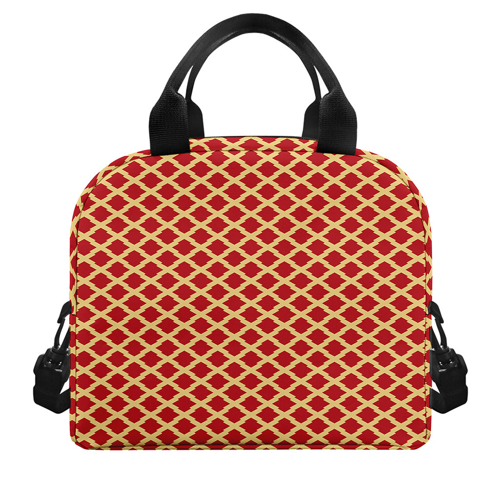 Red And Beige Japanese Pattern Print Insulated Lunch Bag