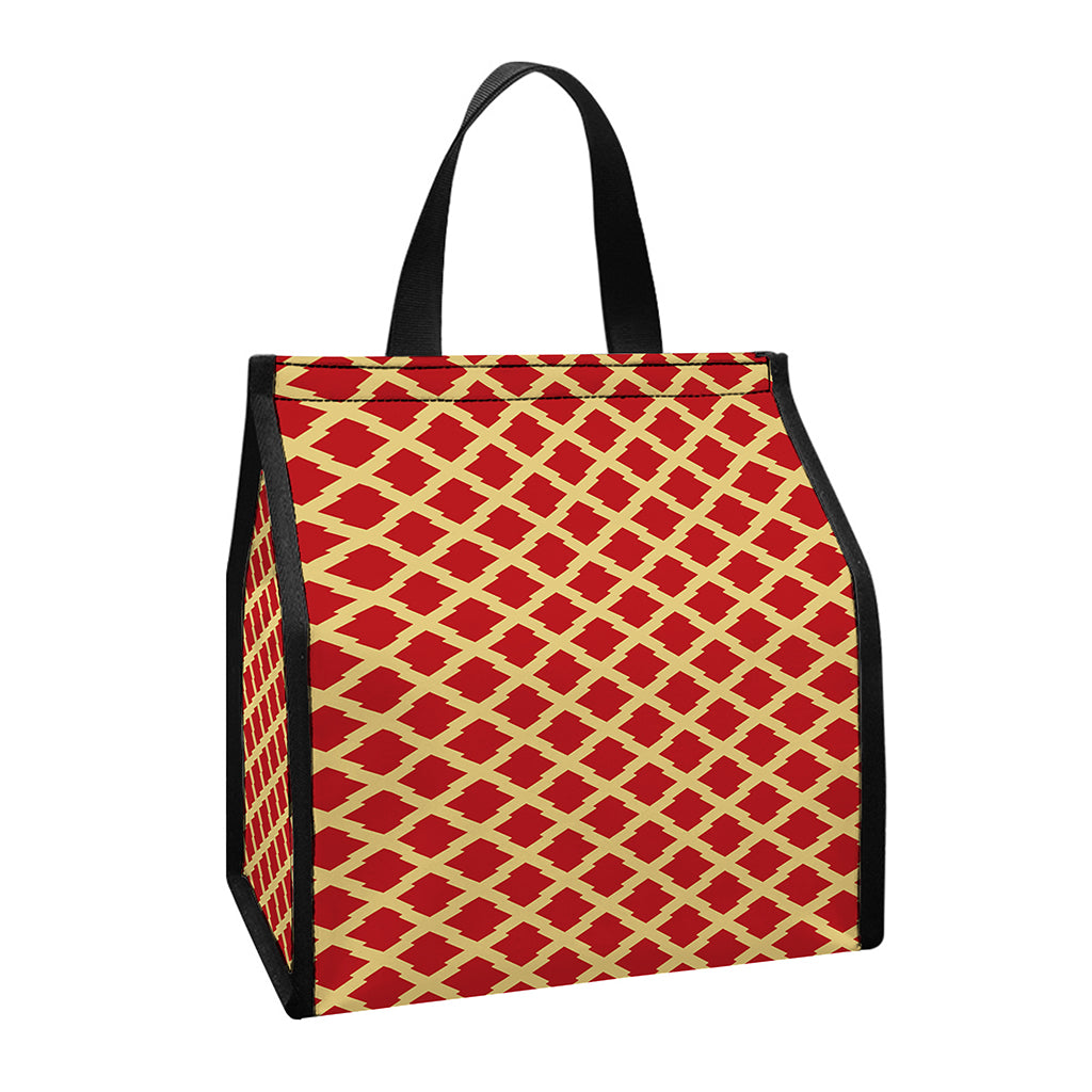 Red And Beige Japanese Pattern Print Insulated Lunch Tote