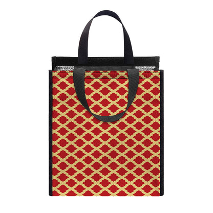 Red And Beige Japanese Pattern Print Insulated Lunch Tote