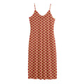 Red And Beige Japanese Pattern Print Jersey Midi Cami Dress