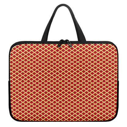 Red And Beige Japanese Pattern Print Laptop Sleeve With Handle