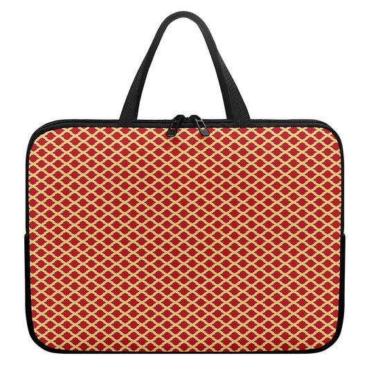 Red And Beige Japanese Pattern Print Laptop Sleeve With Handle