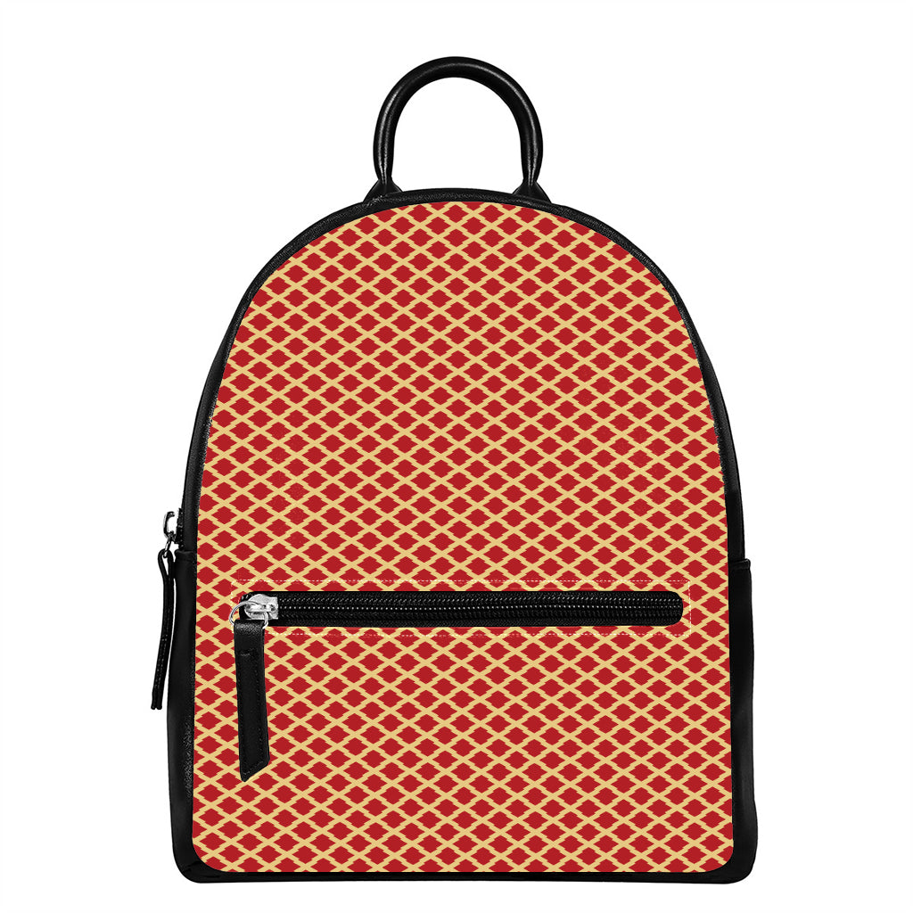 Red And Beige Japanese Pattern Print Leather Backpack