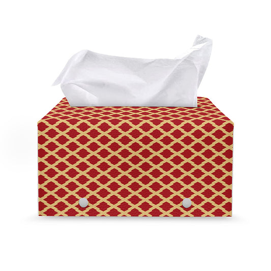 Red And Beige Japanese Pattern Print Leather Tissue Box Cover