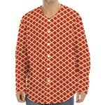 Red And Beige Japanese Pattern Print Long Sleeve Baseball Jersey