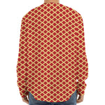 Red And Beige Japanese Pattern Print Long Sleeve Baseball Jersey