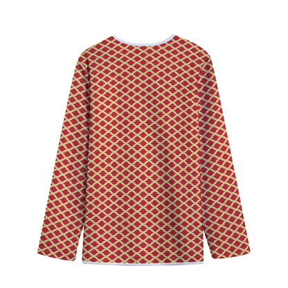 Red And Beige Japanese Pattern Print Long Sleeve Short Coat