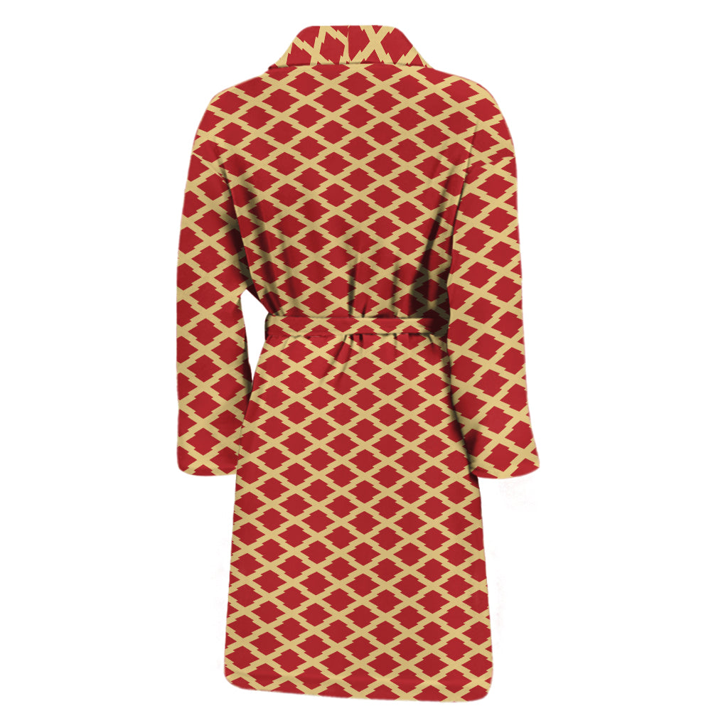 Red And Beige Japanese Pattern Print Men's Bathrobe