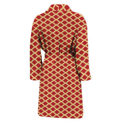 Red And Beige Japanese Pattern Print Men's Bathrobe