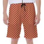 Red And Beige Japanese Pattern Print Men's Beach Shorts