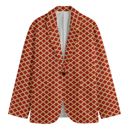 Red And Beige Japanese Pattern Print Men's Blazer