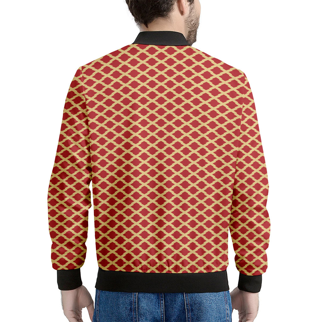 Red And Beige Japanese Pattern Print Men's Bomber Jacket