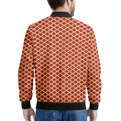 Red And Beige Japanese Pattern Print Men's Bomber Jacket