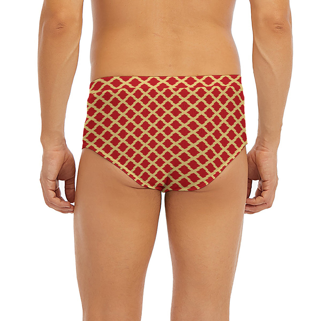 Red And Beige Japanese Pattern Print Men's Briefs