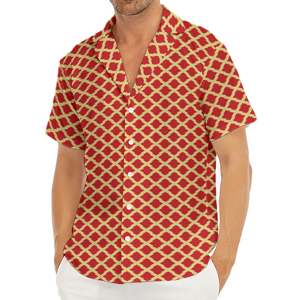 Red And Beige Japanese Pattern Print Men's Deep V-Neck Shirt