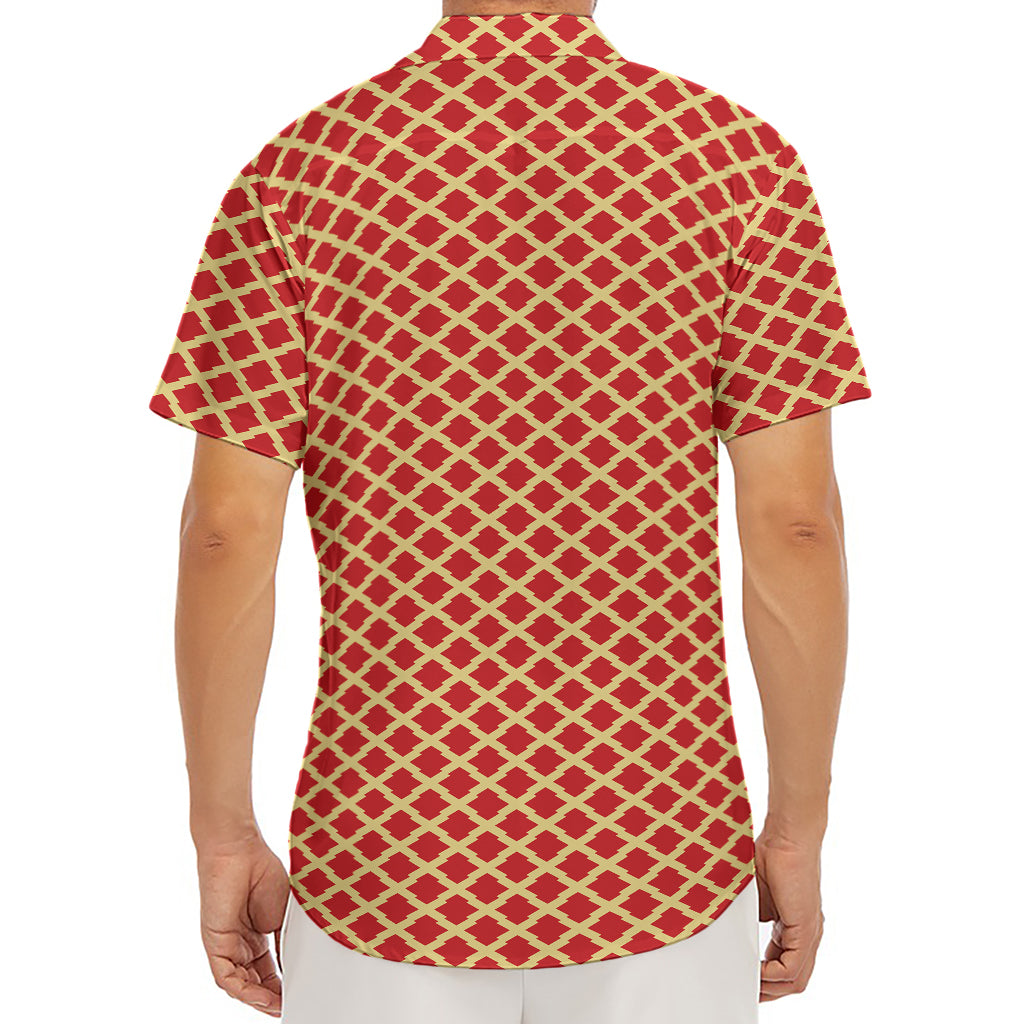 Red And Beige Japanese Pattern Print Men's Deep V-Neck Shirt