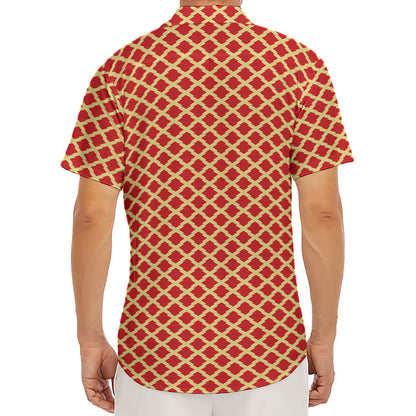 Red And Beige Japanese Pattern Print Men's Deep V-Neck Shirt
