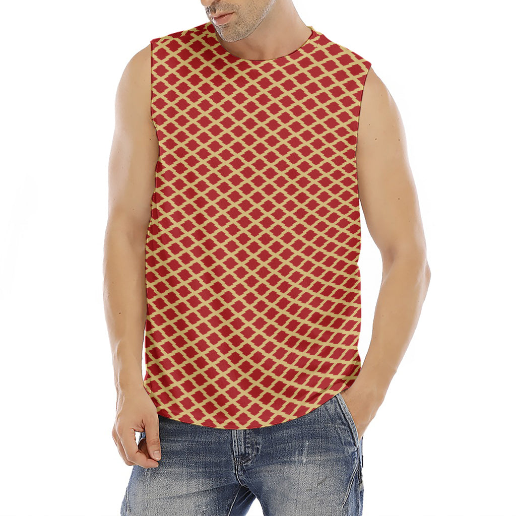 Red And Beige Japanese Pattern Print Men's Fitness Tank Top