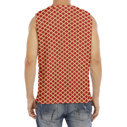 Red And Beige Japanese Pattern Print Men's Fitness Tank Top