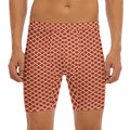 Red And Beige Japanese Pattern Print Men's Long Boxer Briefs