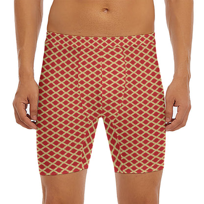 Red And Beige Japanese Pattern Print Men's Long Boxer Briefs