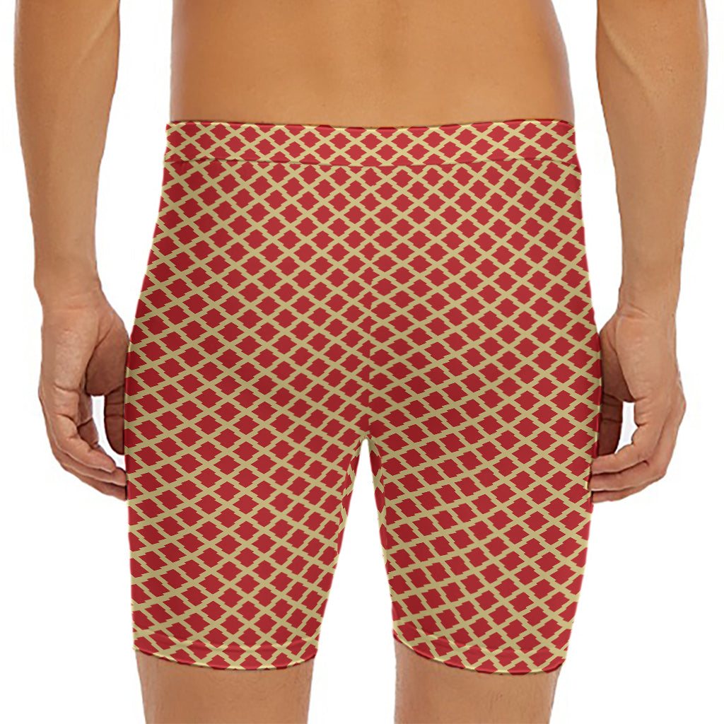 Red And Beige Japanese Pattern Print Men's Long Boxer Briefs