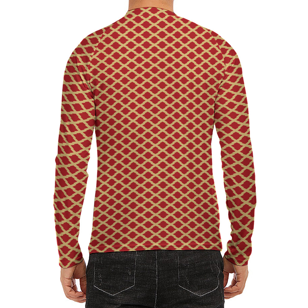 Red And Beige Japanese Pattern Print Men's Long Sleeve Rash Guard