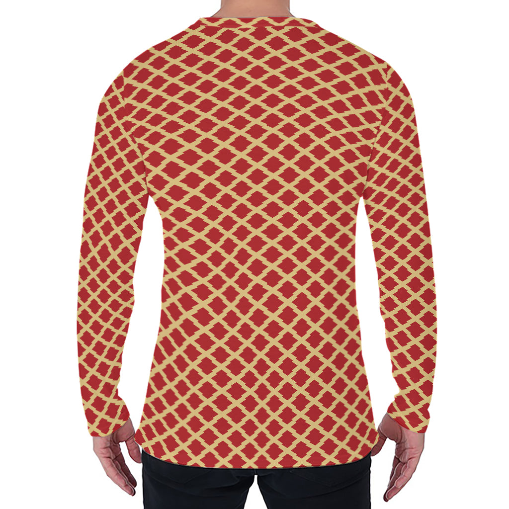 Red And Beige Japanese Pattern Print Men's Long Sleeve T-Shirt