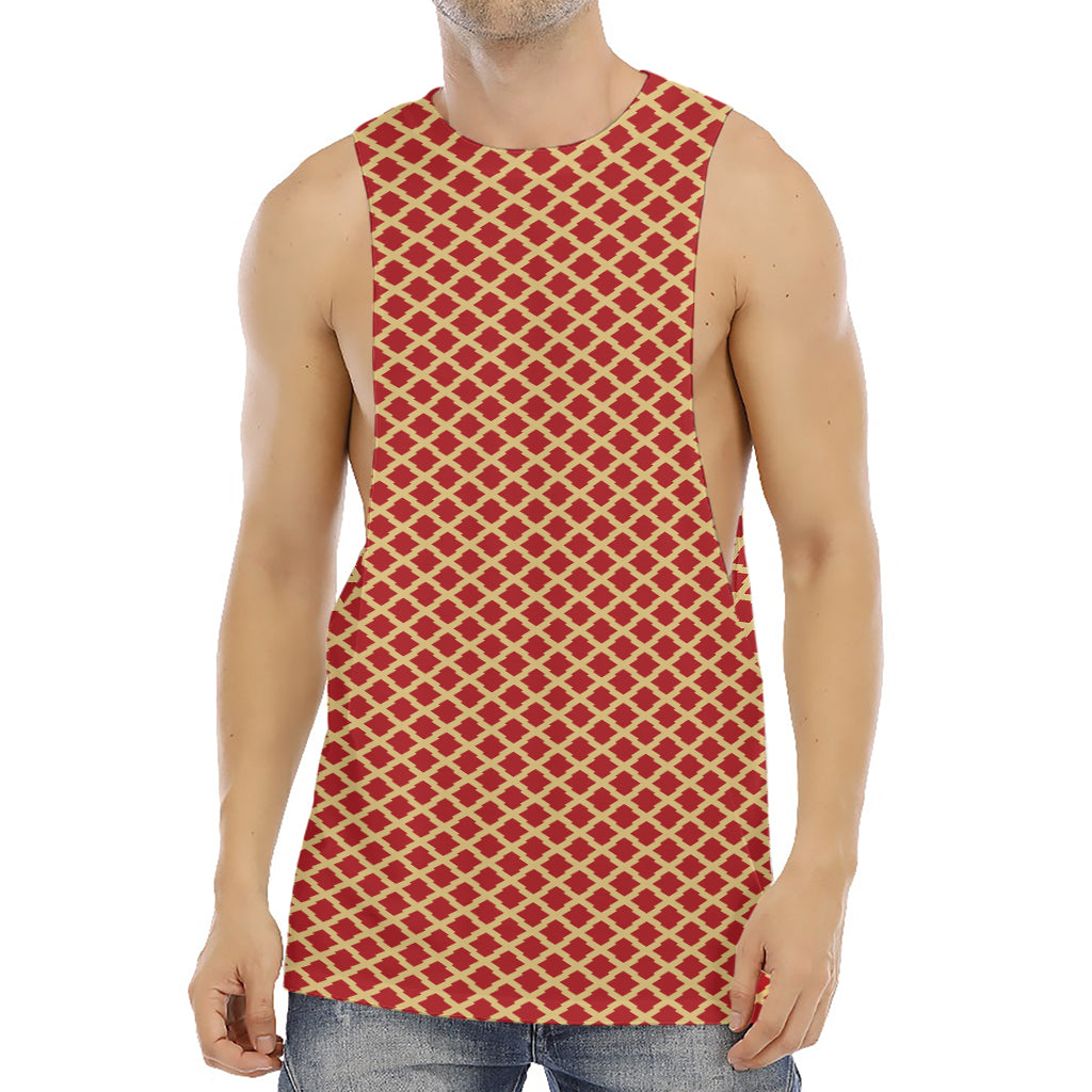 Red And Beige Japanese Pattern Print Men's Muscle Tank Top