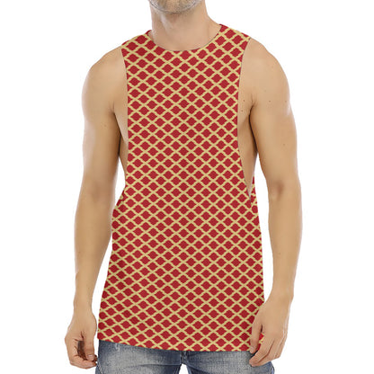 Red And Beige Japanese Pattern Print Men's Muscle Tank Top