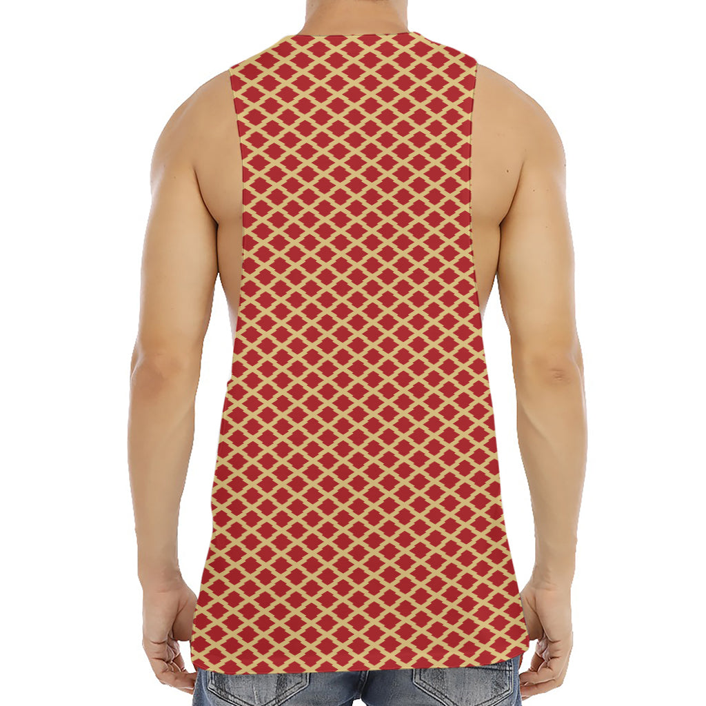 Red And Beige Japanese Pattern Print Men's Muscle Tank Top