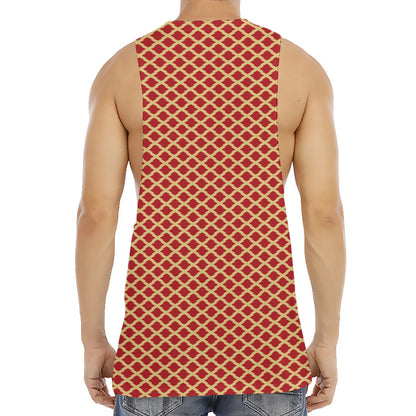 Red And Beige Japanese Pattern Print Men's Muscle Tank Top