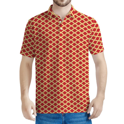 Red And Beige Japanese Pattern Print Men's Polo Shirt
