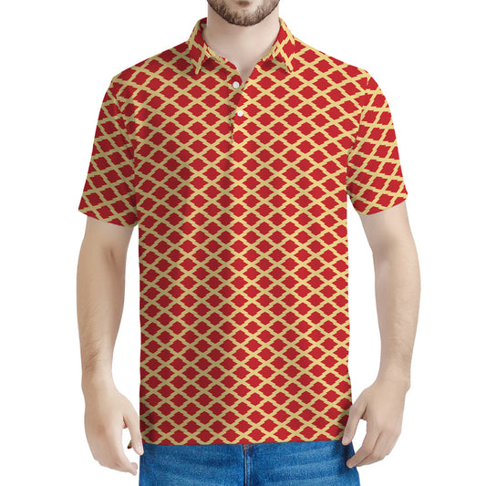 Red And Beige Japanese Pattern Print Men's Polo Shirt