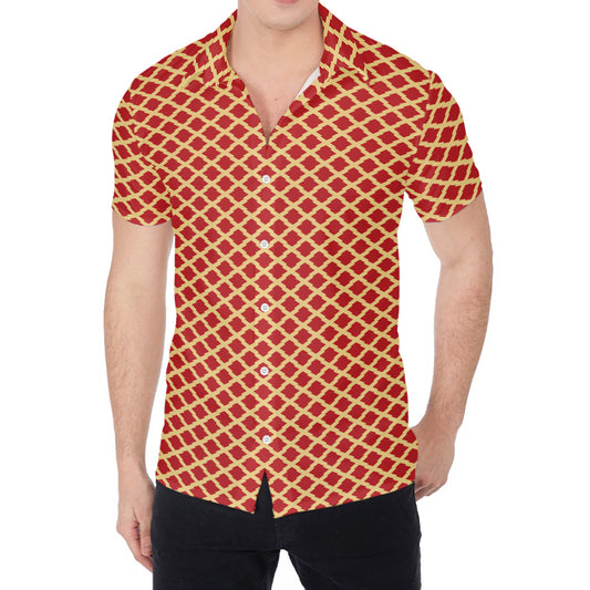 Red And Beige Japanese Pattern Print Men's Shirt