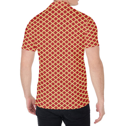 Red And Beige Japanese Pattern Print Men's Shirt