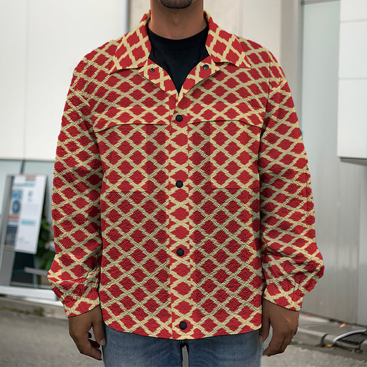 Red And Beige Japanese Pattern Print Men's Shirt Jacket