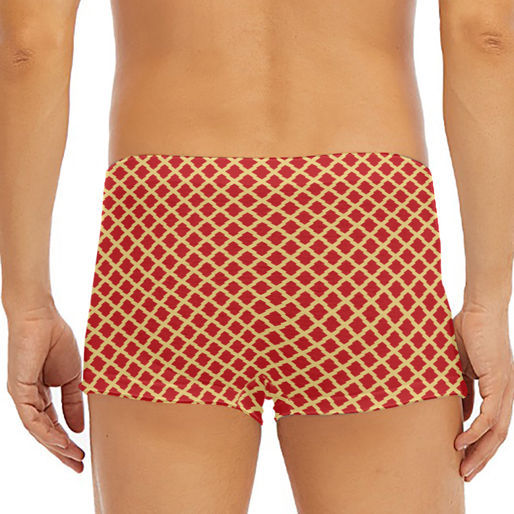 Red And Beige Japanese Pattern Print Men's Short Boxer Briefs