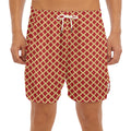 Red And Beige Japanese Pattern Print Men's Split Running Shorts