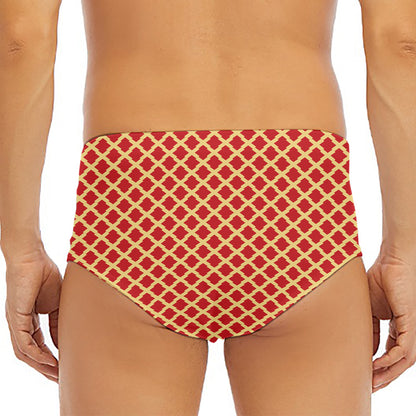 Red And Beige Japanese Pattern Print Men's Triangle Swim Briefs