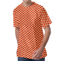 Red And Beige Japanese Pattern Print Men's Velvet T-Shirt
