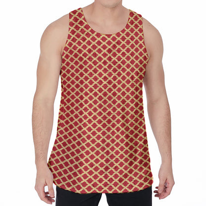 Red And Beige Japanese Pattern Print Men's Velvet Tank Top