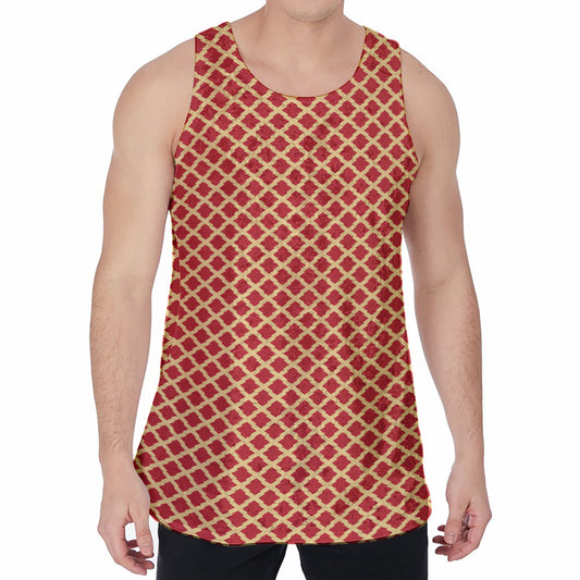 Red And Beige Japanese Pattern Print Men's Velvet Tank Top