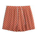 Red And Beige Japanese Pattern Print Mesh Shorts