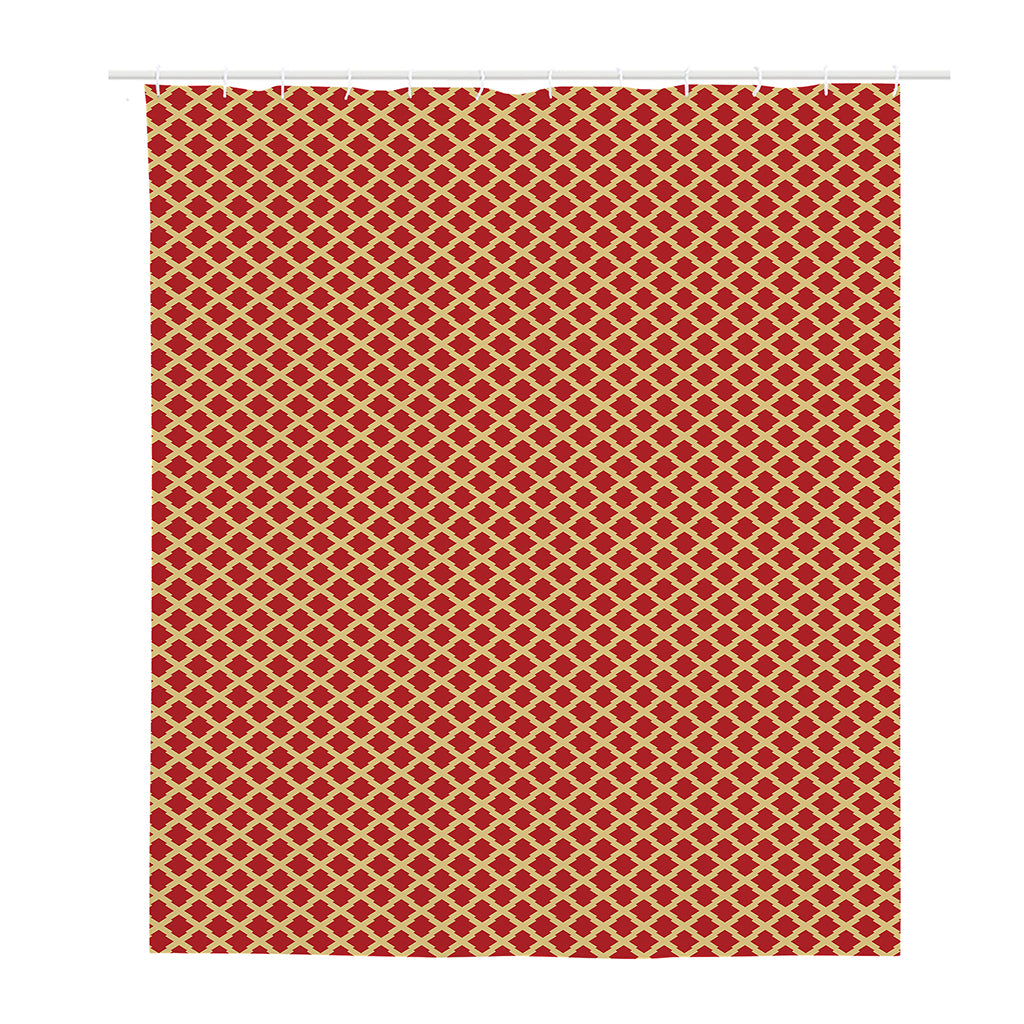 Red And Beige Japanese Pattern Print Polyester Shower Curtain