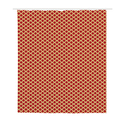 Red And Beige Japanese Pattern Print Polyester Shower Curtain