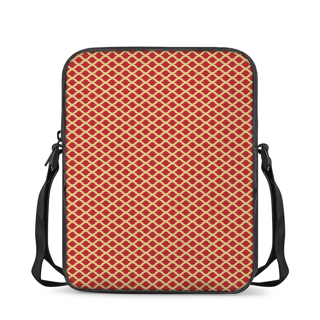 Red And Beige Japanese Pattern Print Rectangular Crossbody Bag